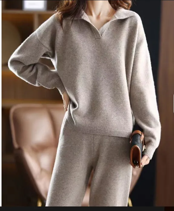 Warm Knit Sweater & High-Waist Wide-Leg Pants Set
