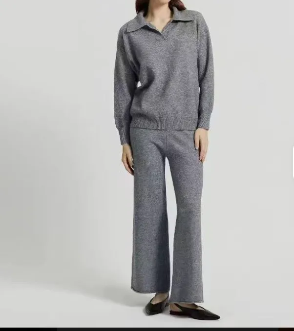 Warm Knit Sweater & High-Waist Wide-Leg Pants Set