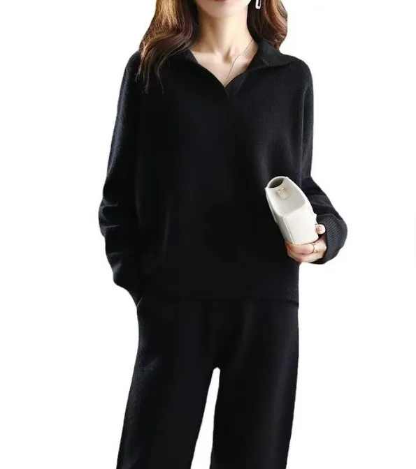 Warm Knit Sweater & High-Waist Wide-Leg Pants Set