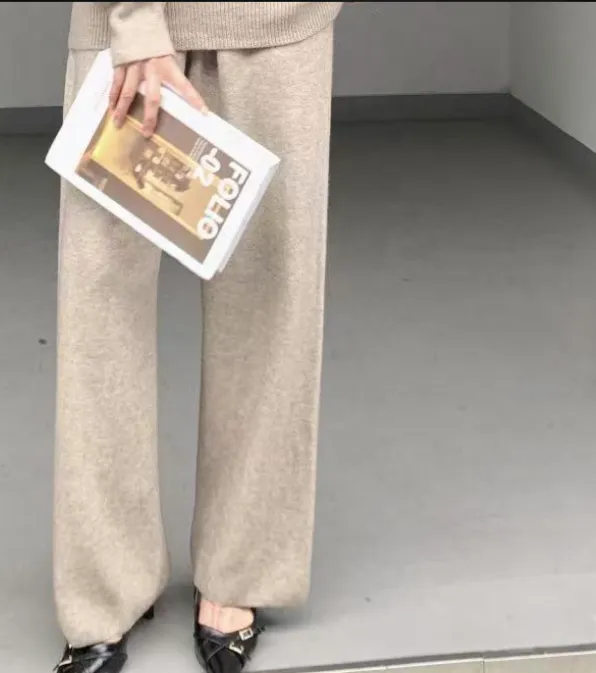 Warm Knit Sweater & High-Waist Wide-Leg Pants Set