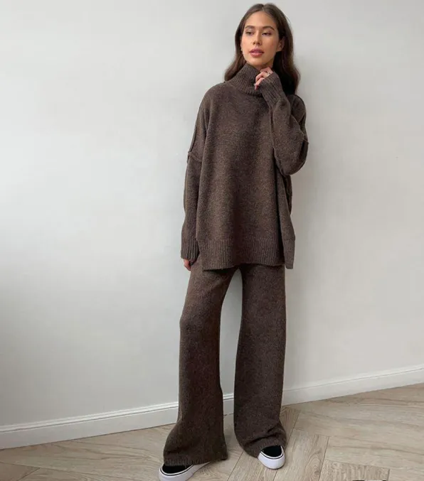 Winter Turtleneck Sweater and Wide Leg Pants