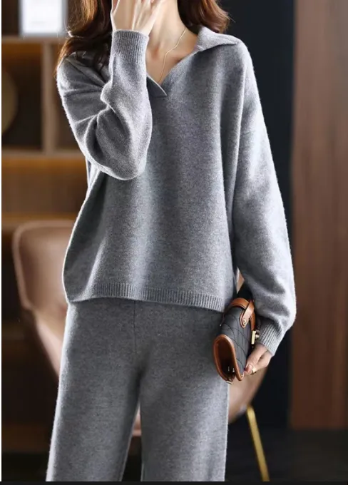 Warm Knit Sweater & High-Waist Wide-Leg Pants Set