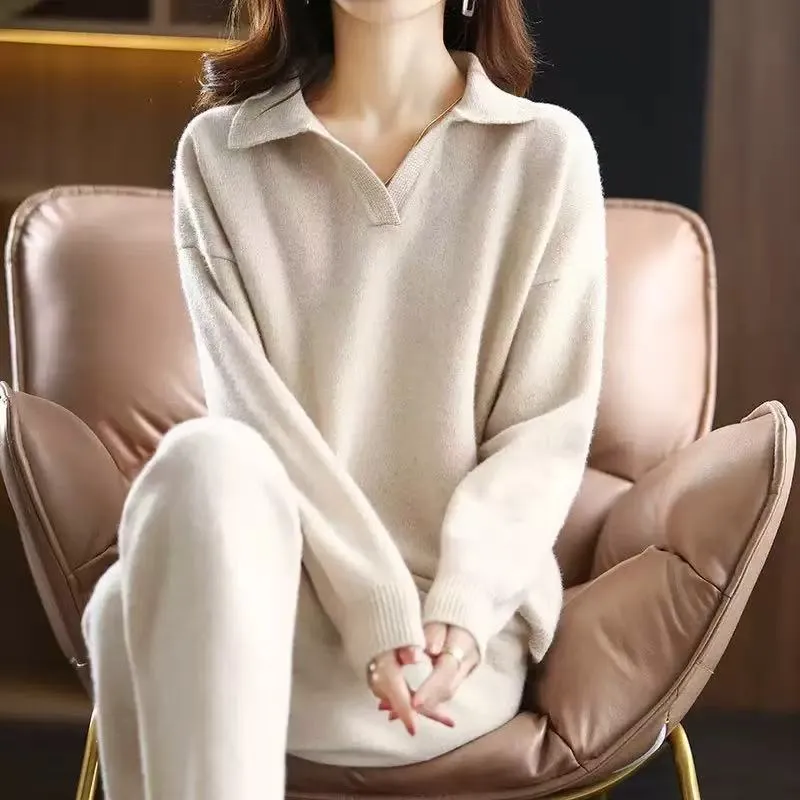 Warm Knit Sweater & High-Waist Wide-Leg Pants Set