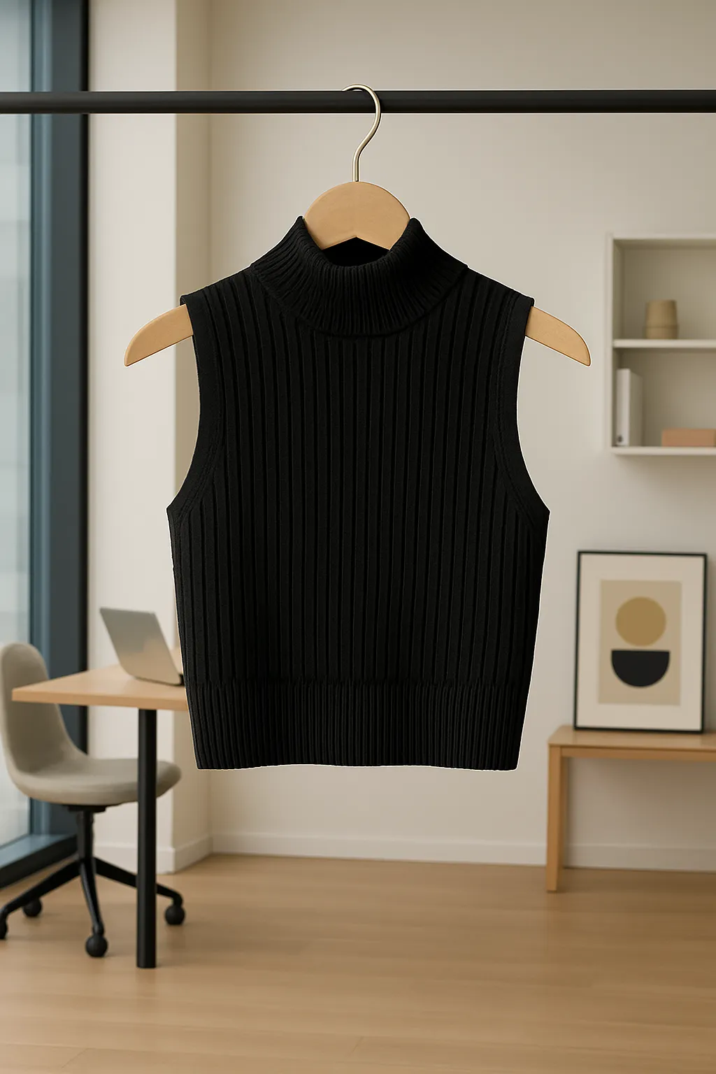 Sleeveless Turtle-neck Top