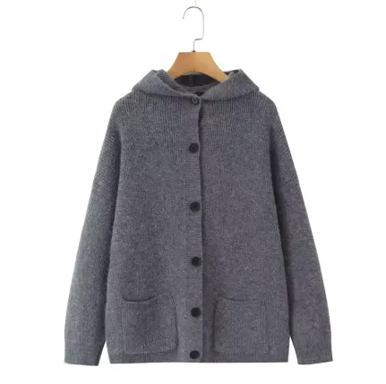 Vintage Hooded Button Knitted Cardigan