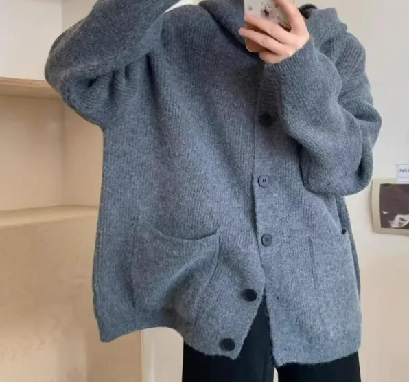 Vintage Hooded Button Knitted Cardigan