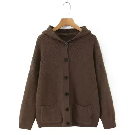 Vintage Hooded Button Knitted Cardigan