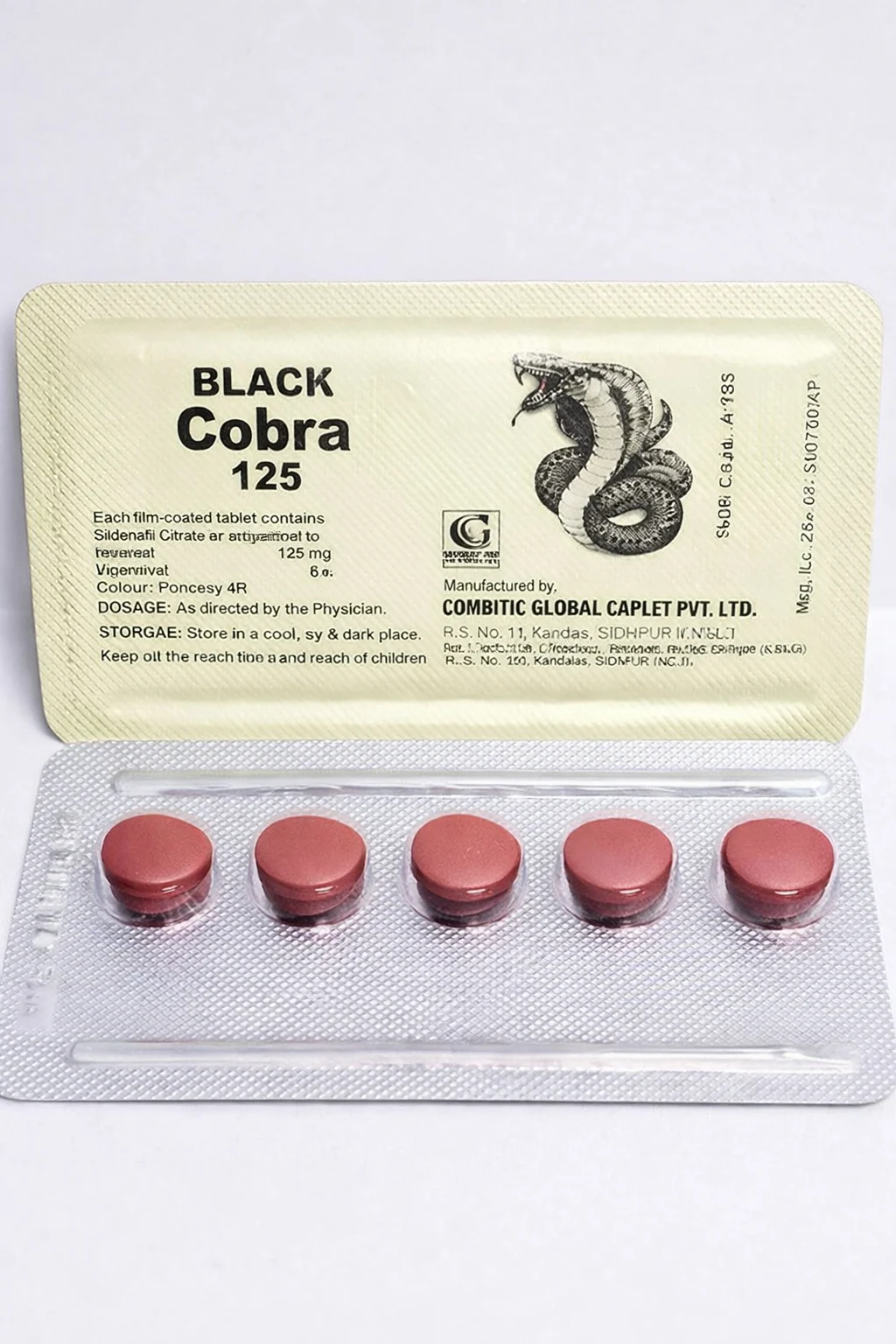Black Cobra 125mg Tablets – Sildenafil Citrate | High Performance Support for Men (5 Tablets Pack)