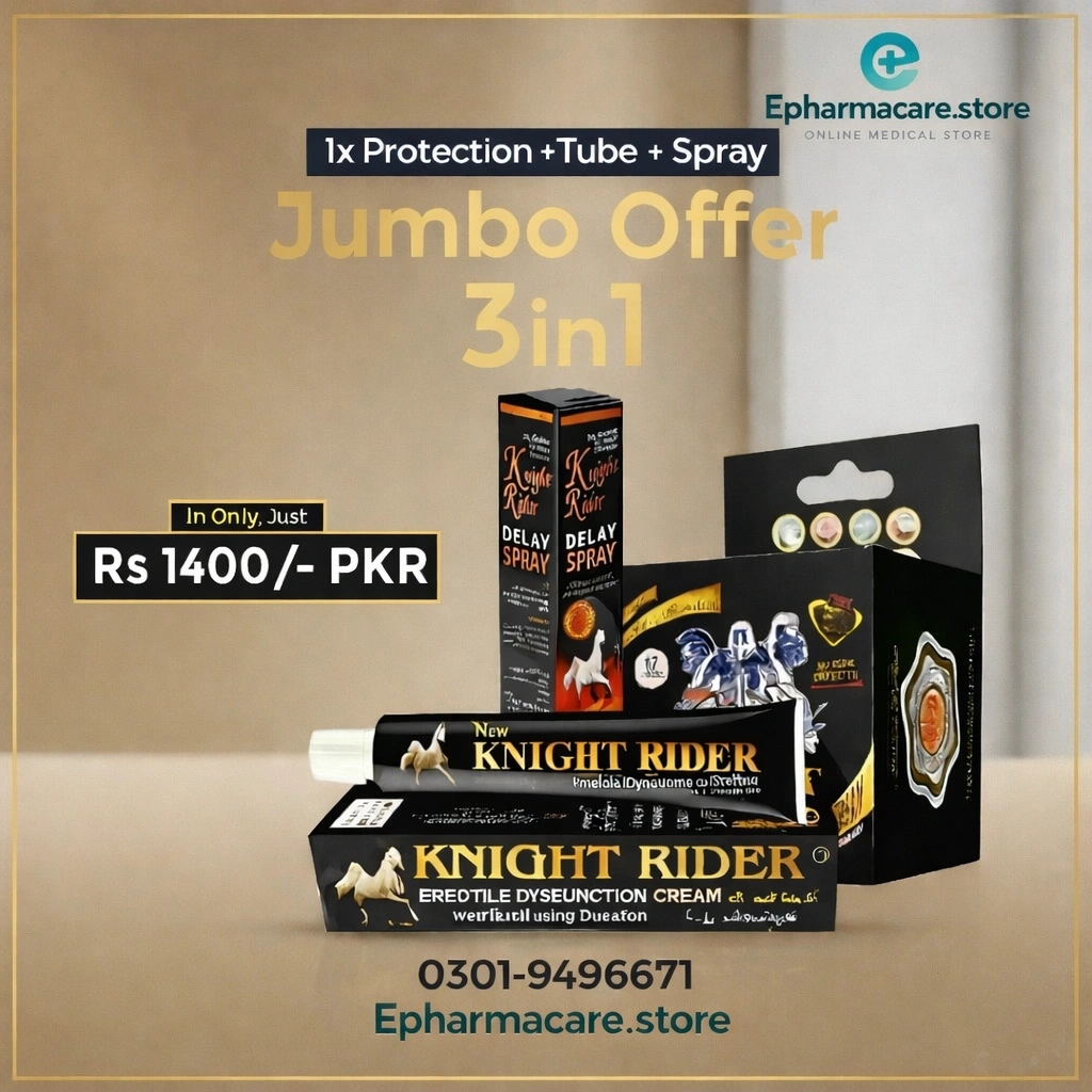 Knight Rider 3 in 1 Jumbo Performance Pack – Delay Spray + ED Cream + Protection