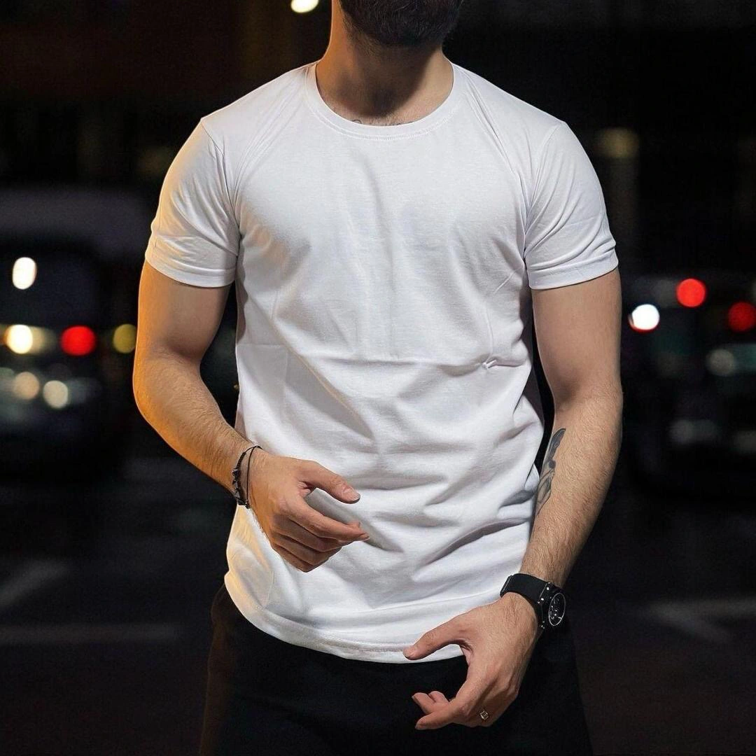 Men’s Plain White T-Shirt - Round Neck Tee