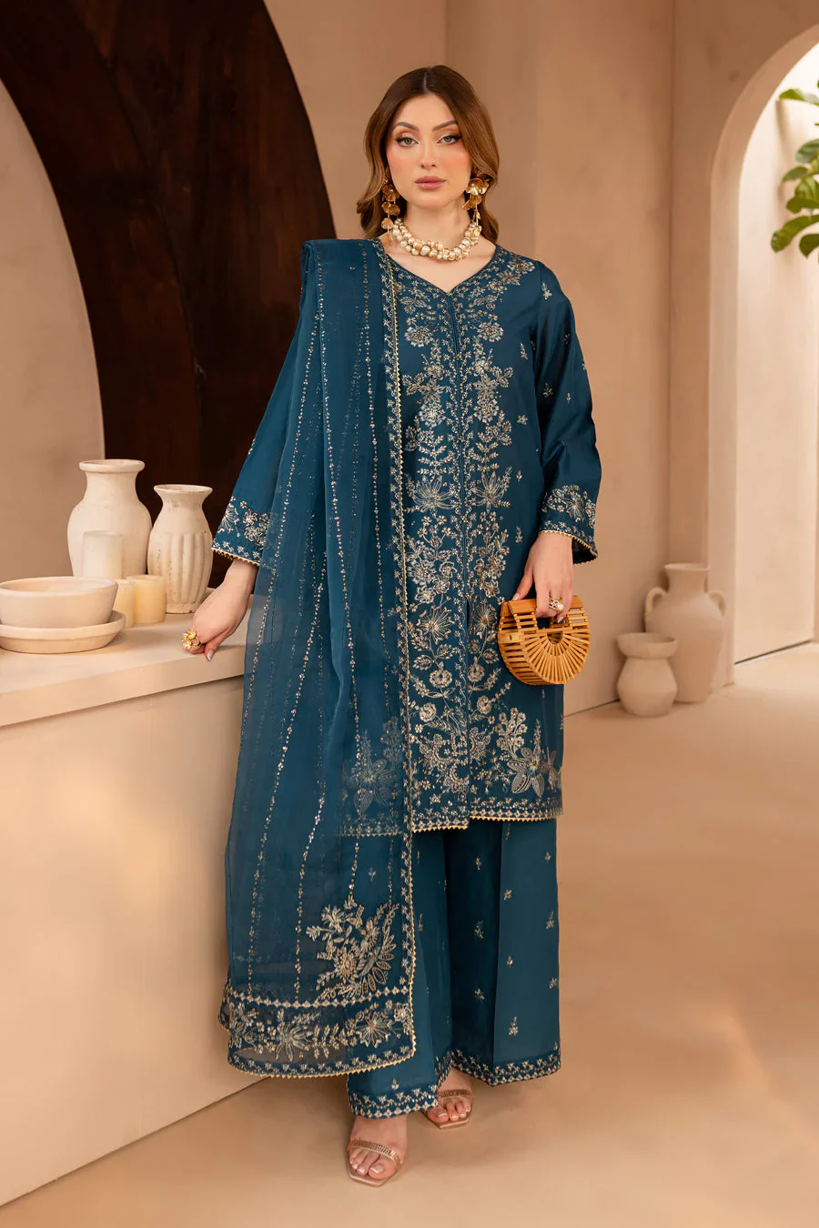 Mehra 3Pc - Embroidered Winter Cotton Dress