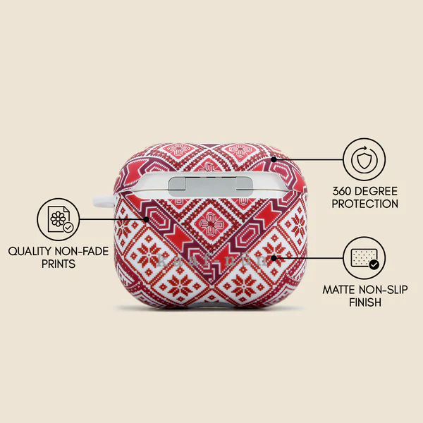 Traditional Tatreez Pattern AirPods Case | Heritage Red