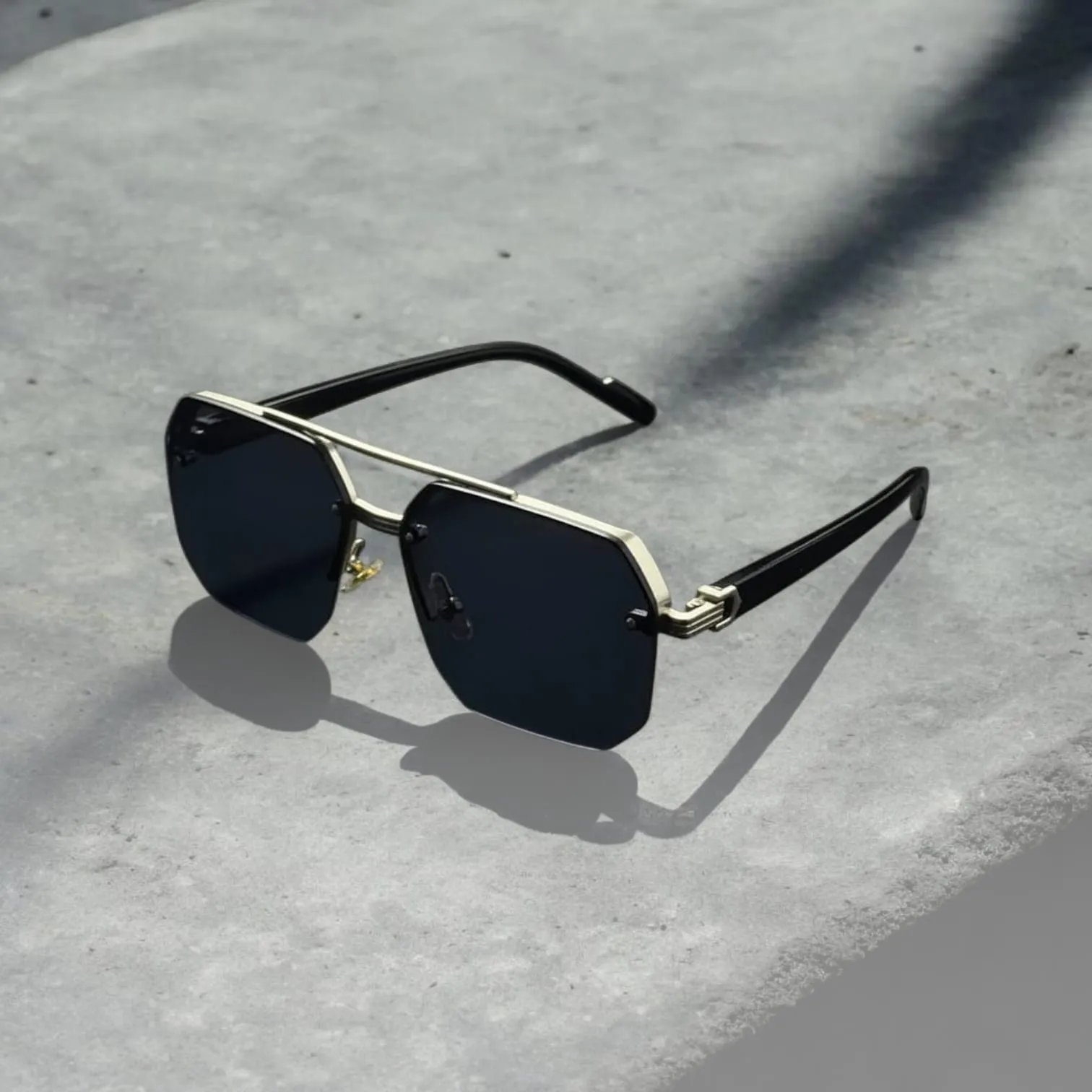 Rimless Metallic Black Sunglasses