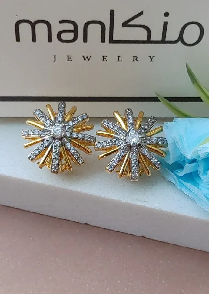 Diamond Cut Zircon Judao Studs 18 K Gold Polish Hand Made