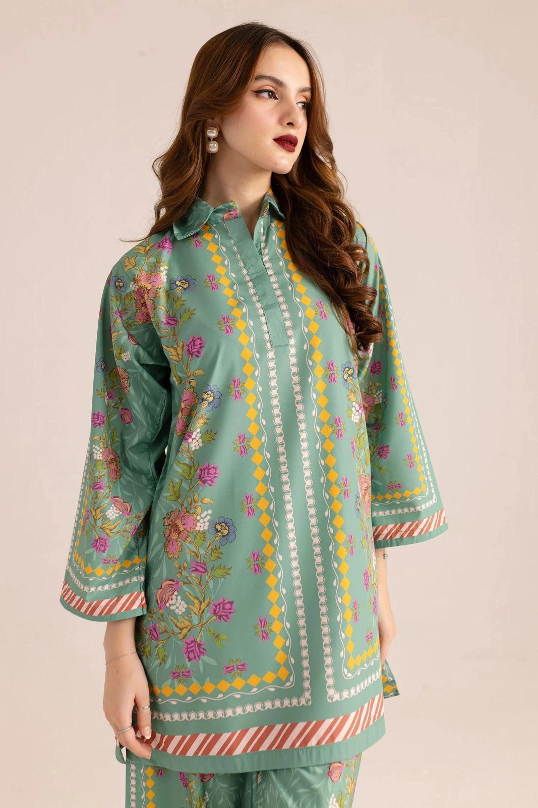 Chic Printed Grip Silk Shirt and Trouser Set - 2 Pcs