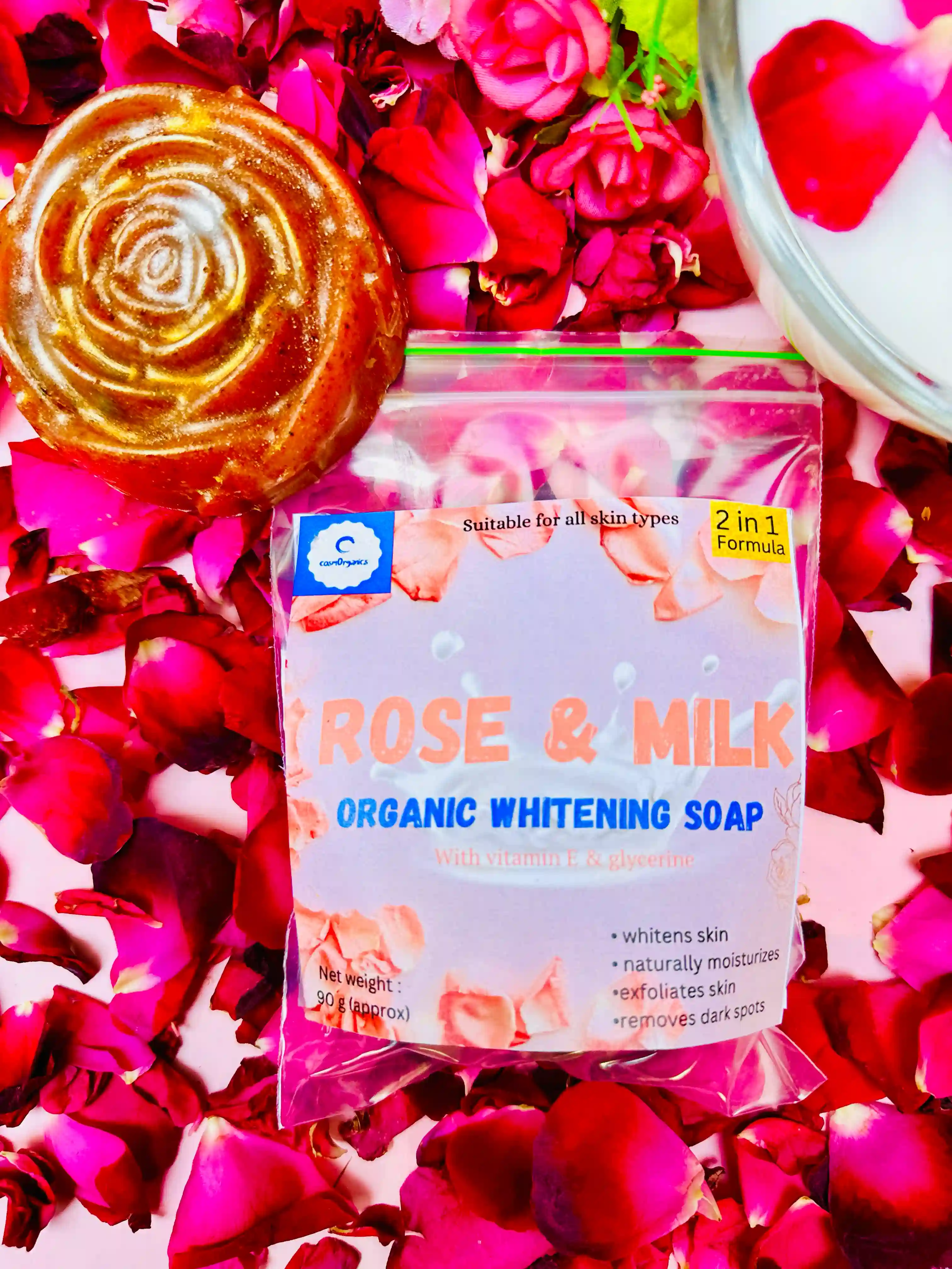 Rose & Milk Organic Whitening Soap With Vitamin E & Glycerine