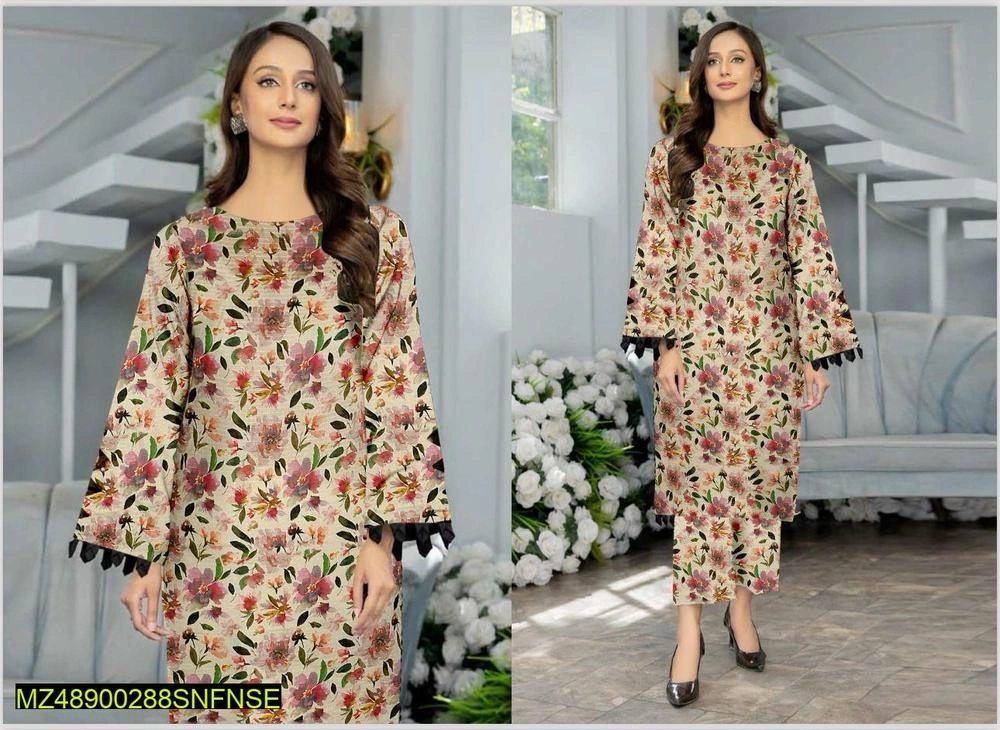 2 Pcs Women's Unstitched Lawn Digital Print Suit