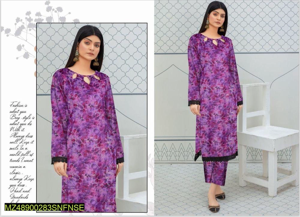 2 Pcs Women's Unstitched Lawn Digital Print Suits