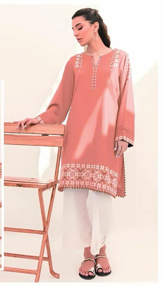 2 Pcs Women's Unstitched Lawn Embroidered Suit
