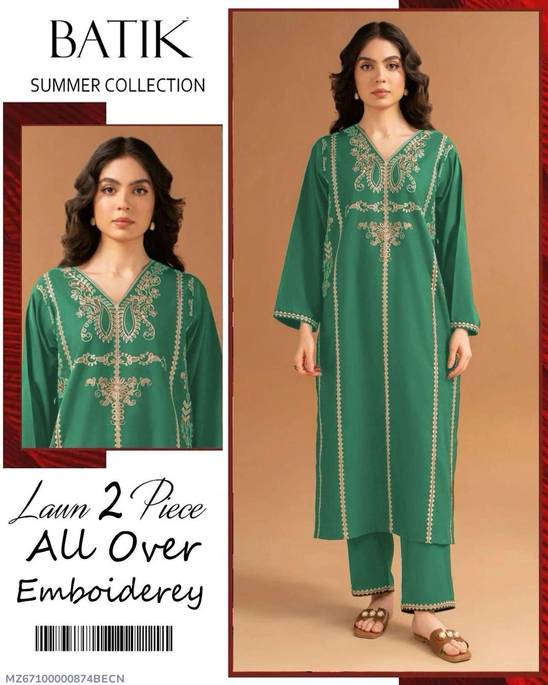 2pcs Women's Unstitched Embroidered Suit