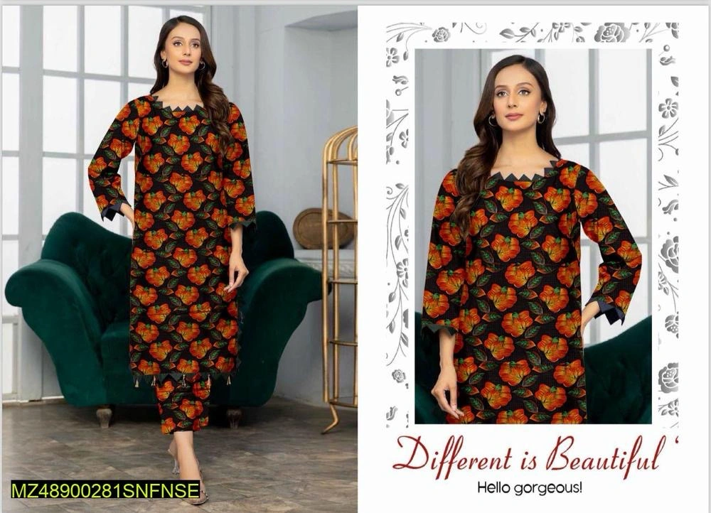 2 Pcs Women Unstitched Lawn Digital Print Suits
