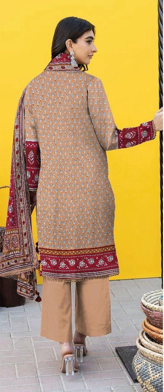 3 Pcs Women's Unstitched Print Suit