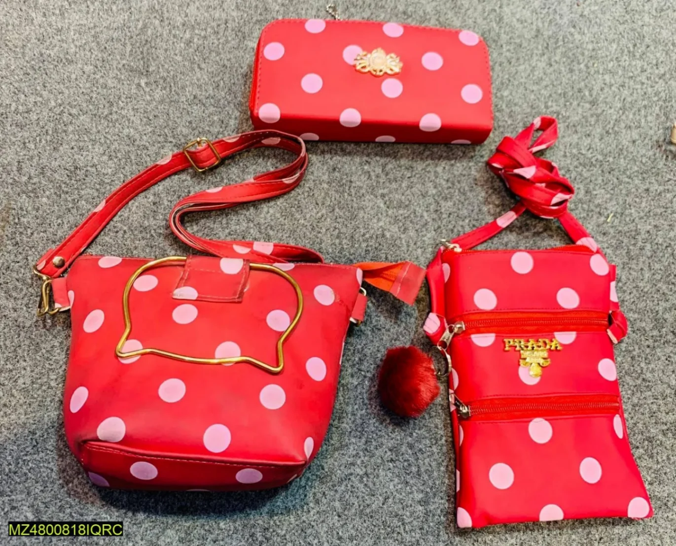 3 Pcs Red Polka dot Purse Set