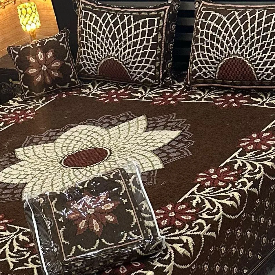 Velvet Jacquard Embroidered Double Bedsheet
