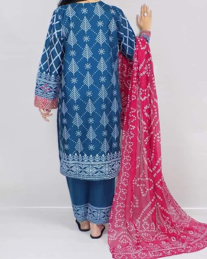 3 Pics Women Stitched Cotton Silk Printed Suit