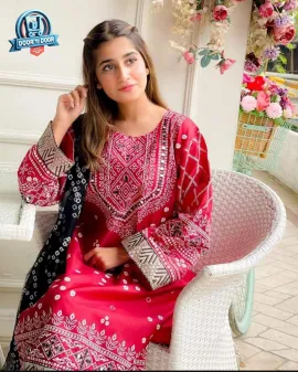 3 Pcs Women's Stitched Katan Silk Printed Suit