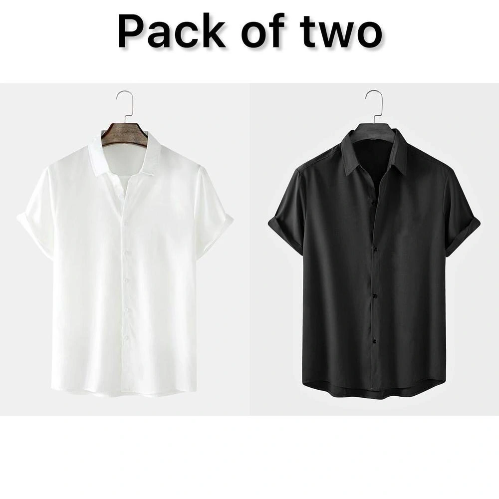 2 Pcs Men's Cotton Plain Half Sleeves Shirt